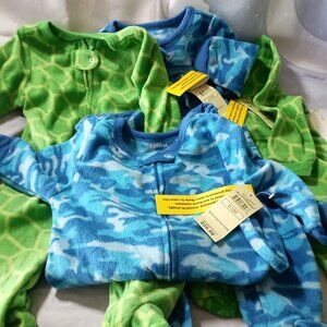 Leveret Lot 4 Fleece Footie Pajamas 6-12M Blue Green Gripper NWT Baby Sleepers